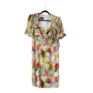 Vintage 1980s LOUIS FERAUD Tulip Floral Dress NEW Size US 12, UK 16